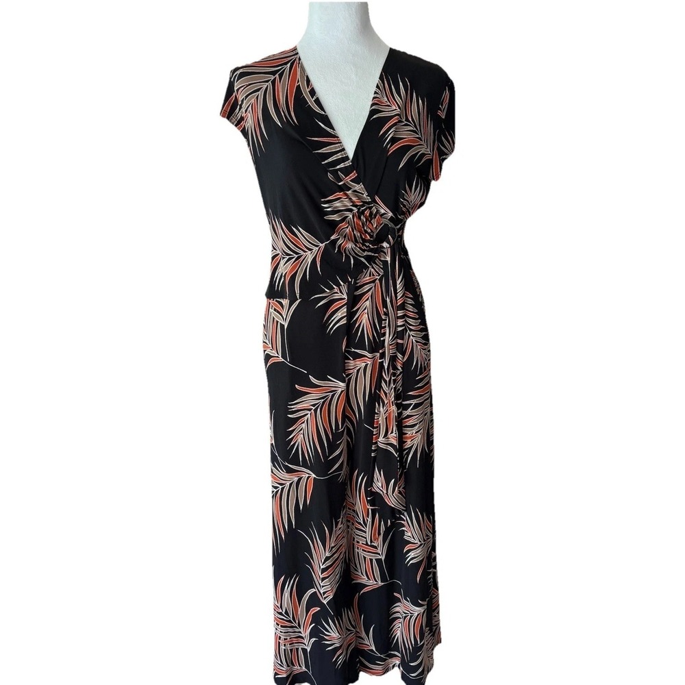 Bali Corp Tropical Palm Leaf Jumpsuit Women's 8 Black Wide Leg Wrap Canada"